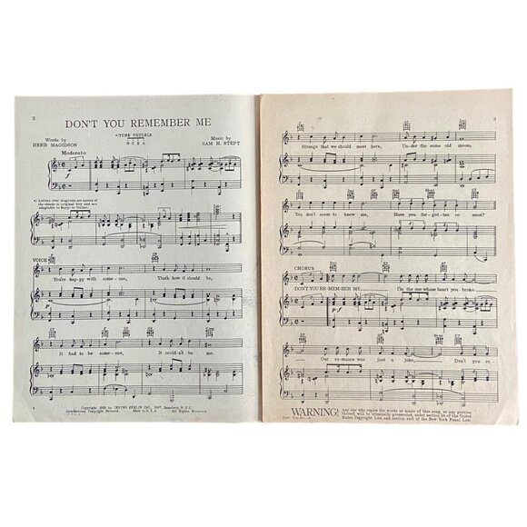 Vintage "Don't You Remember Me" Sheet Music By Sam H. Stept & Herb Magidson - Picture 3 of 4